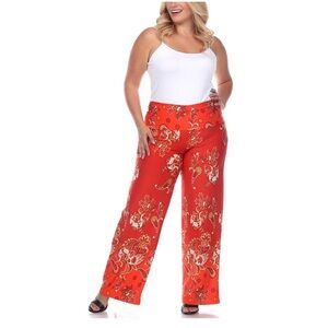 White Mark Plus Size Red  paisley Floral Wide Leg Palazzo Pants 3XL